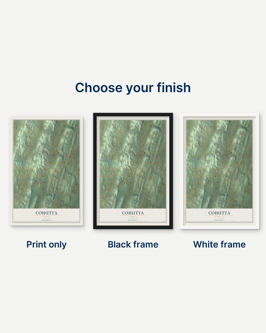The Cohutta, Georgia map as a print only, in a black frame and in a white frame