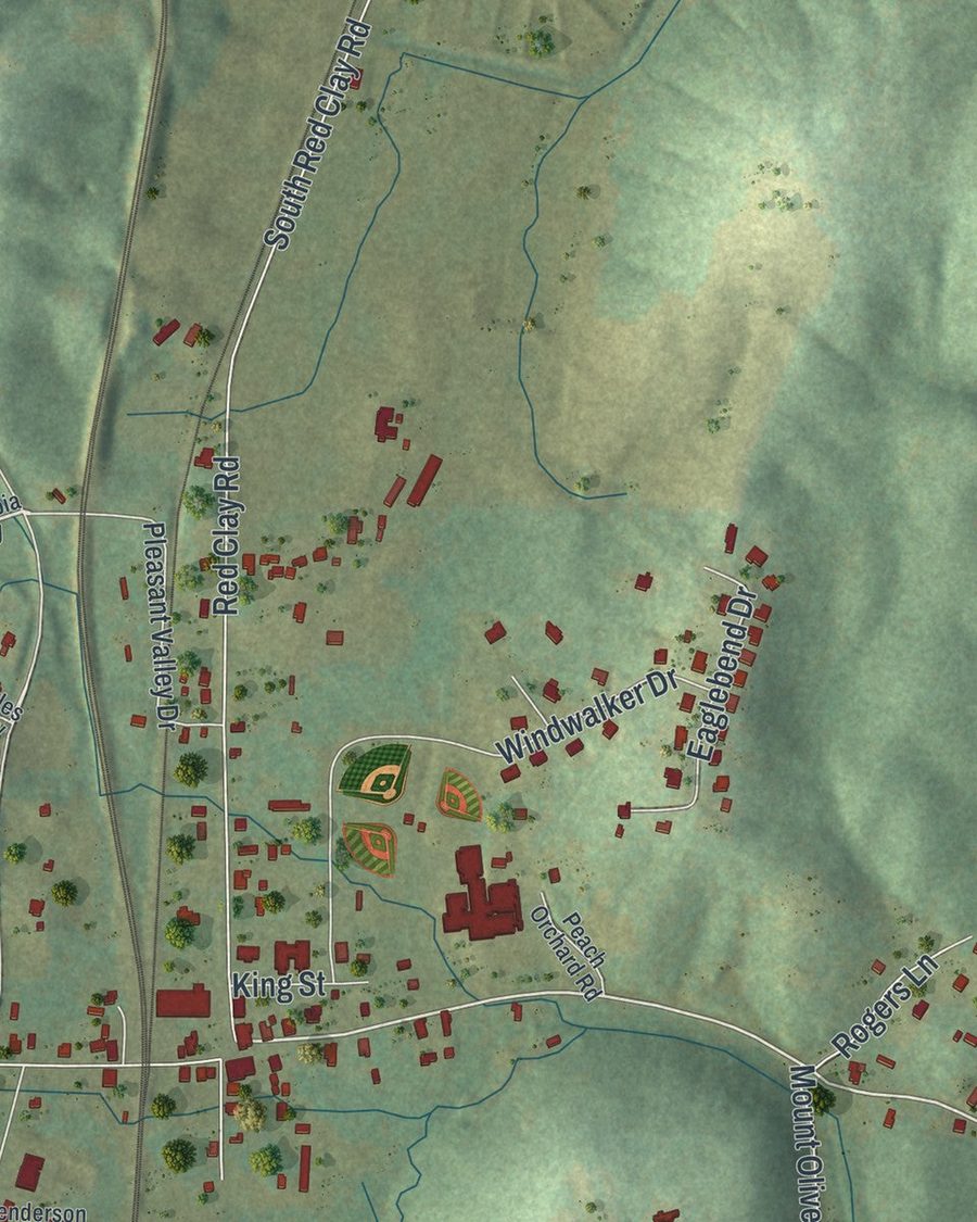 Close-up of Cohutta streets on the map