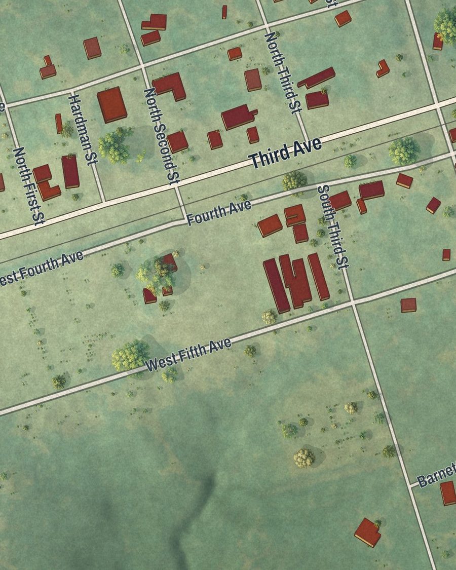 Close-up of Colbert streets on the map