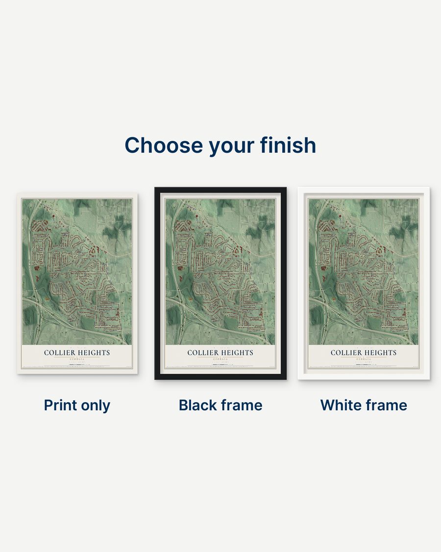 The Collier Heights, Georgia map as a print only, in a black frame and in a white frame