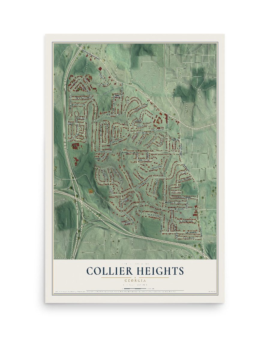 Collier Heights, Georgia map print, 12 x 18 in, print only