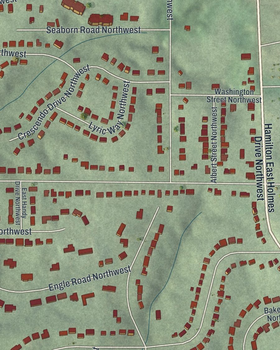 Close-up of Collier Heights streets on the map