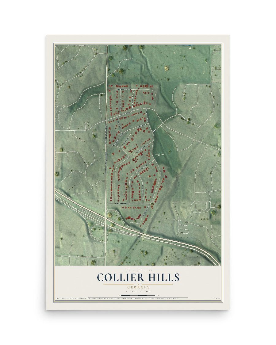 Collier Hills, Georgia map print, 12 x 18 in, print only