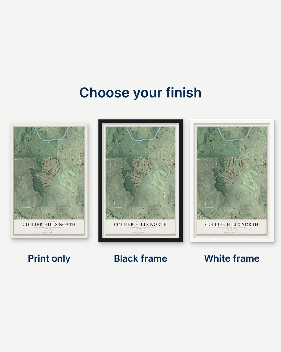 The Collier Hills North, Georgia map as a print only, in a black frame and in a white frame