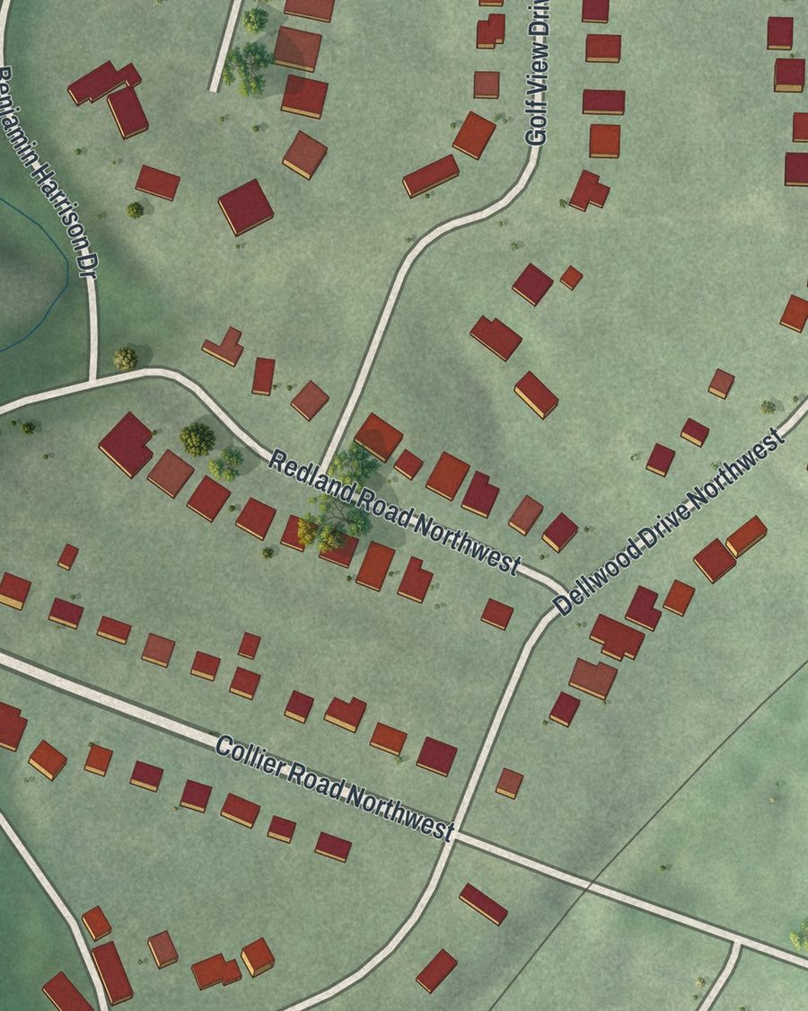 Close-up of Collier Hills North streets on the map