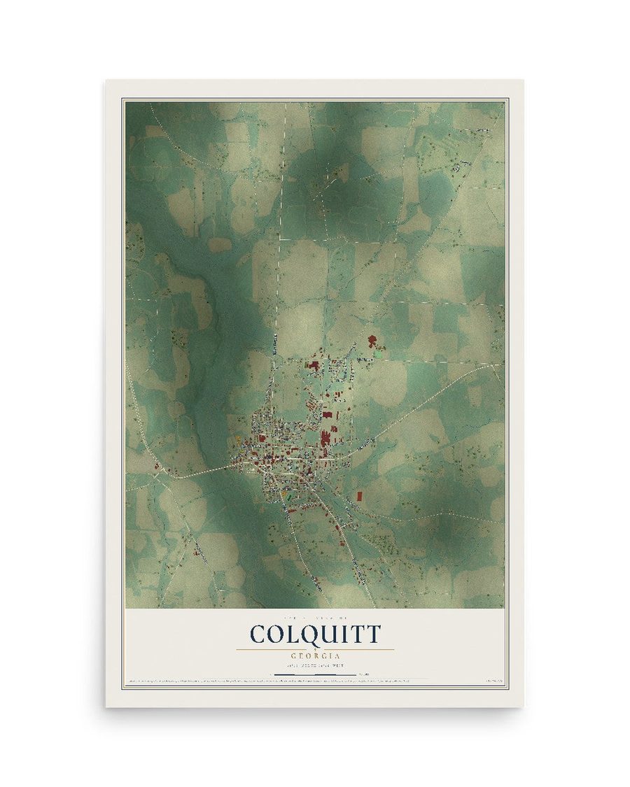 Colquitt, Georgia map print, 12 x 18 in, print only