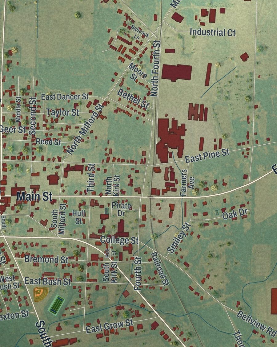 Close-up of Colquitt streets on the map