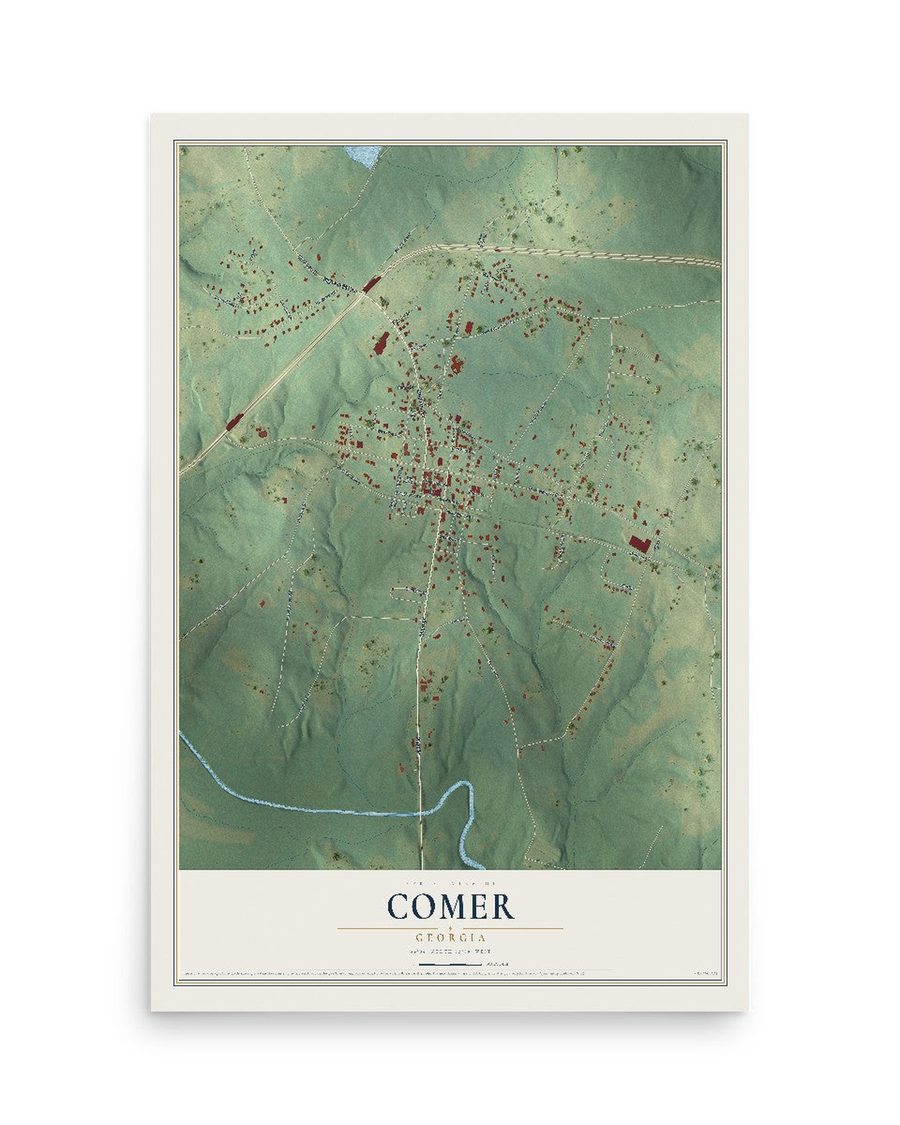 Comer, Georgia map print, 12 x 18 in, print only