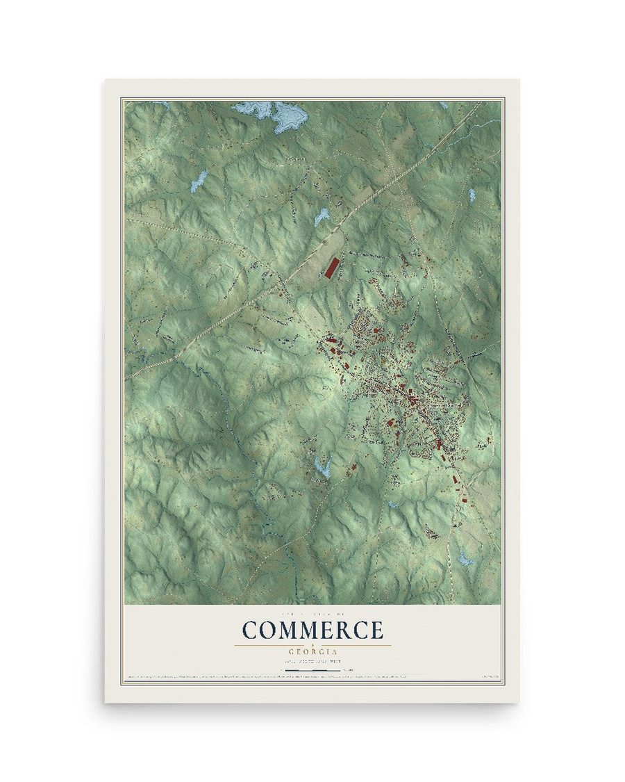 Commerce, Georgia map print, 12 x 18 in, print only