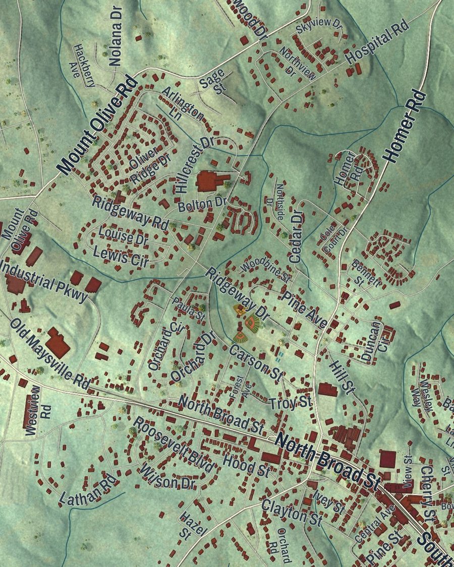 Close-up of Commerce streets on the map