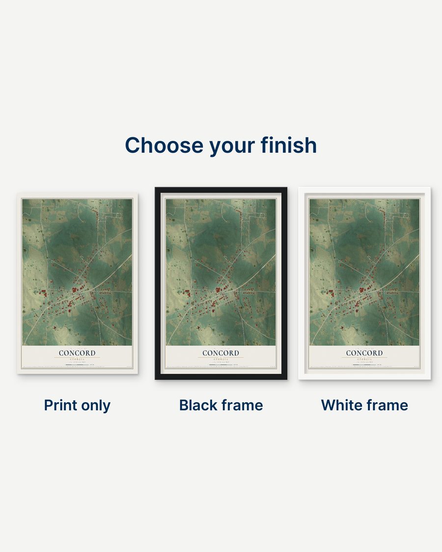 The Concord, Georgia map as a print only, in a black frame and in a white frame