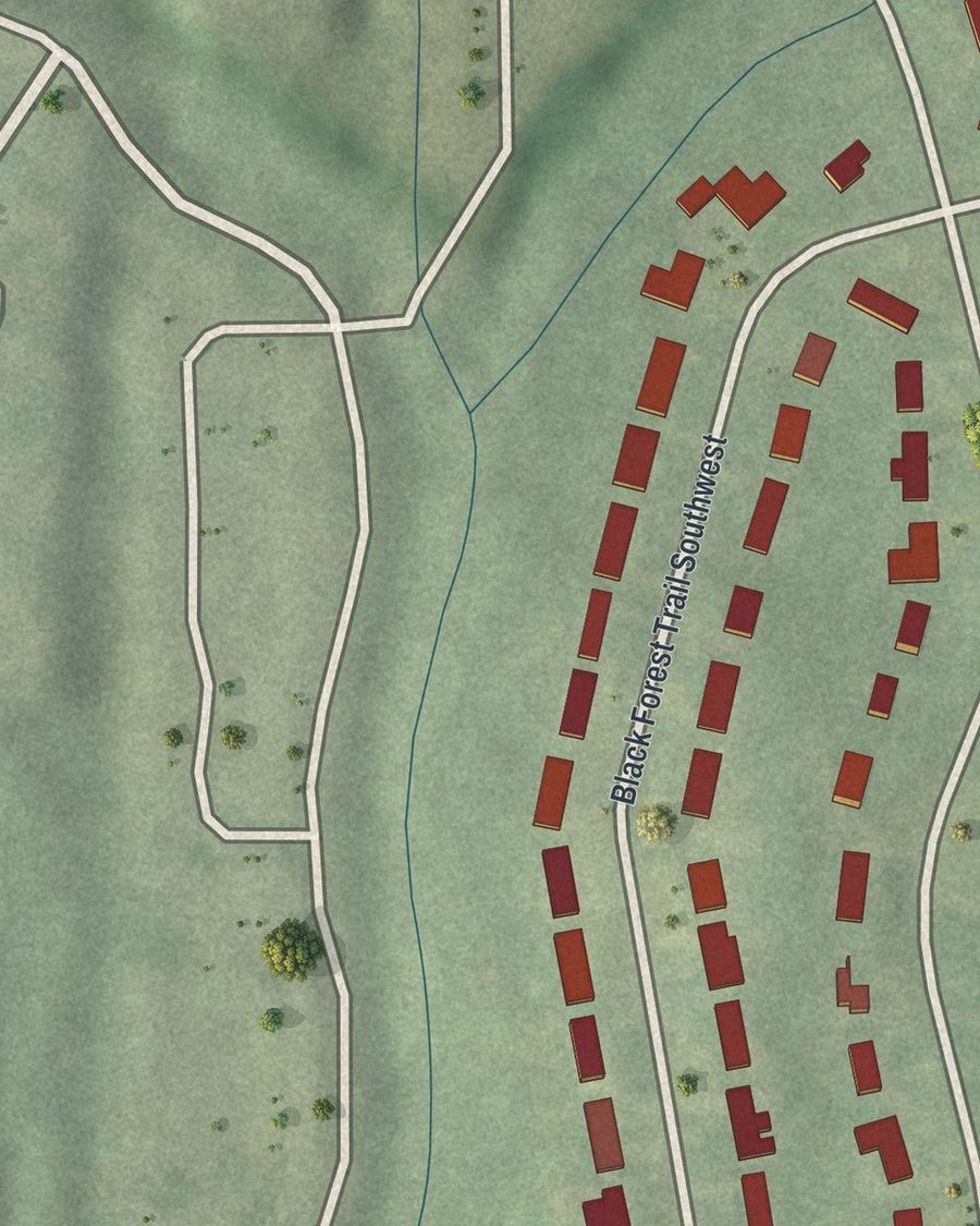 Close-up of Continental Colony streets on the map