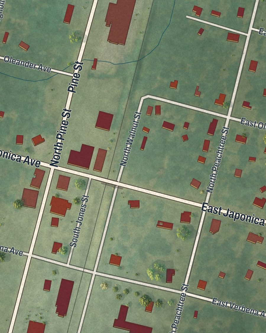 Close-up of Coolidge streets on the map
