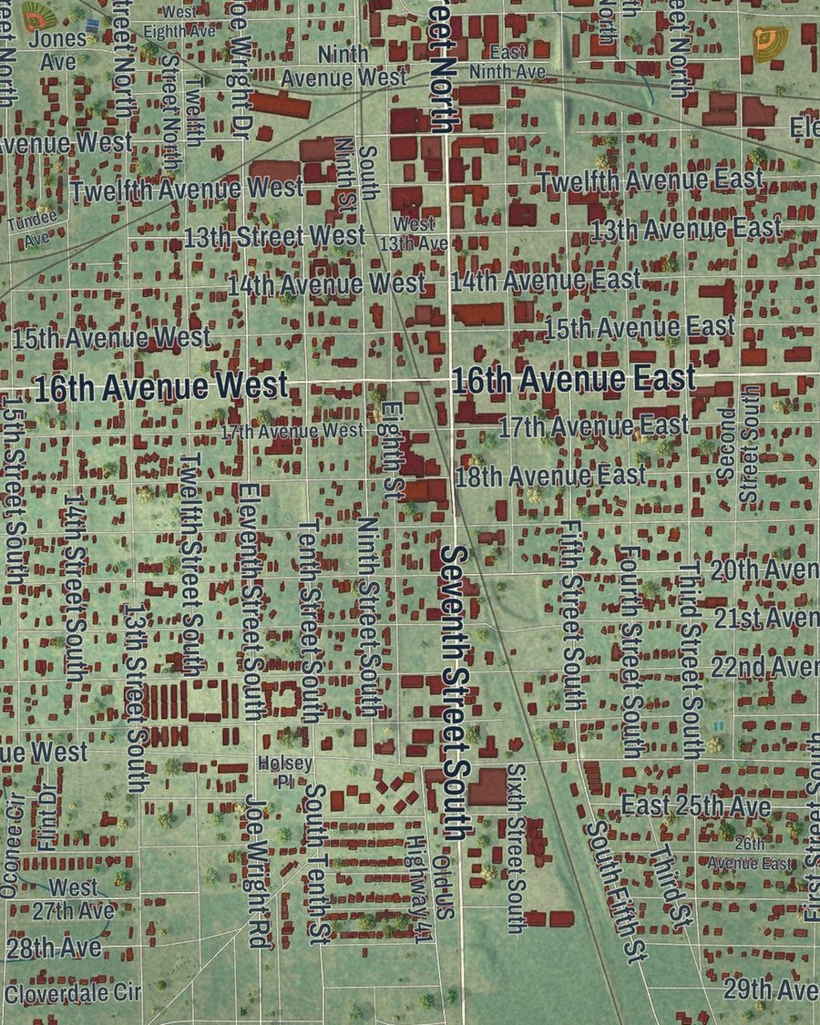 Close-up of Cordele streets on the map