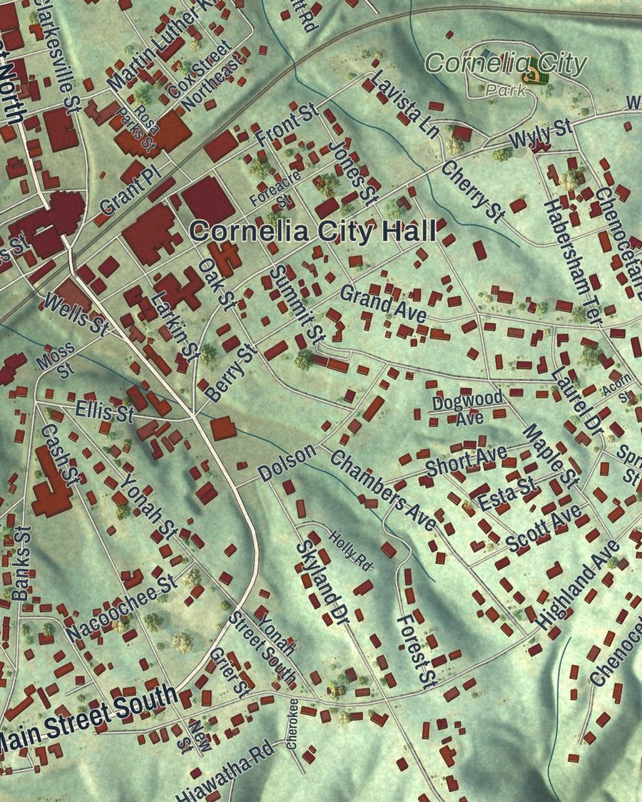 Close-up of Cornelia streets on the map