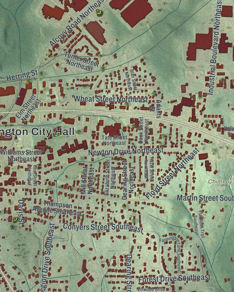 Close-up of Covington streets on the map