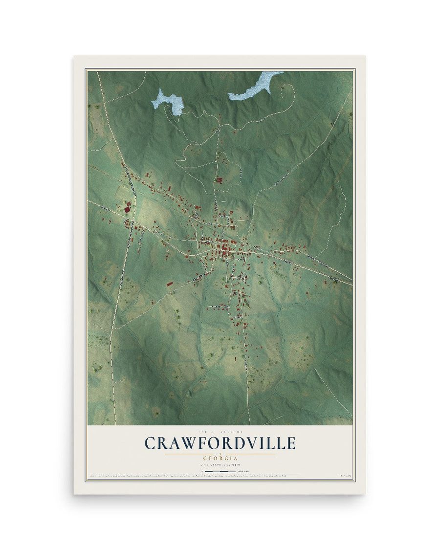 Crawfordville, Georgia map print, 12 x 18 in, print only