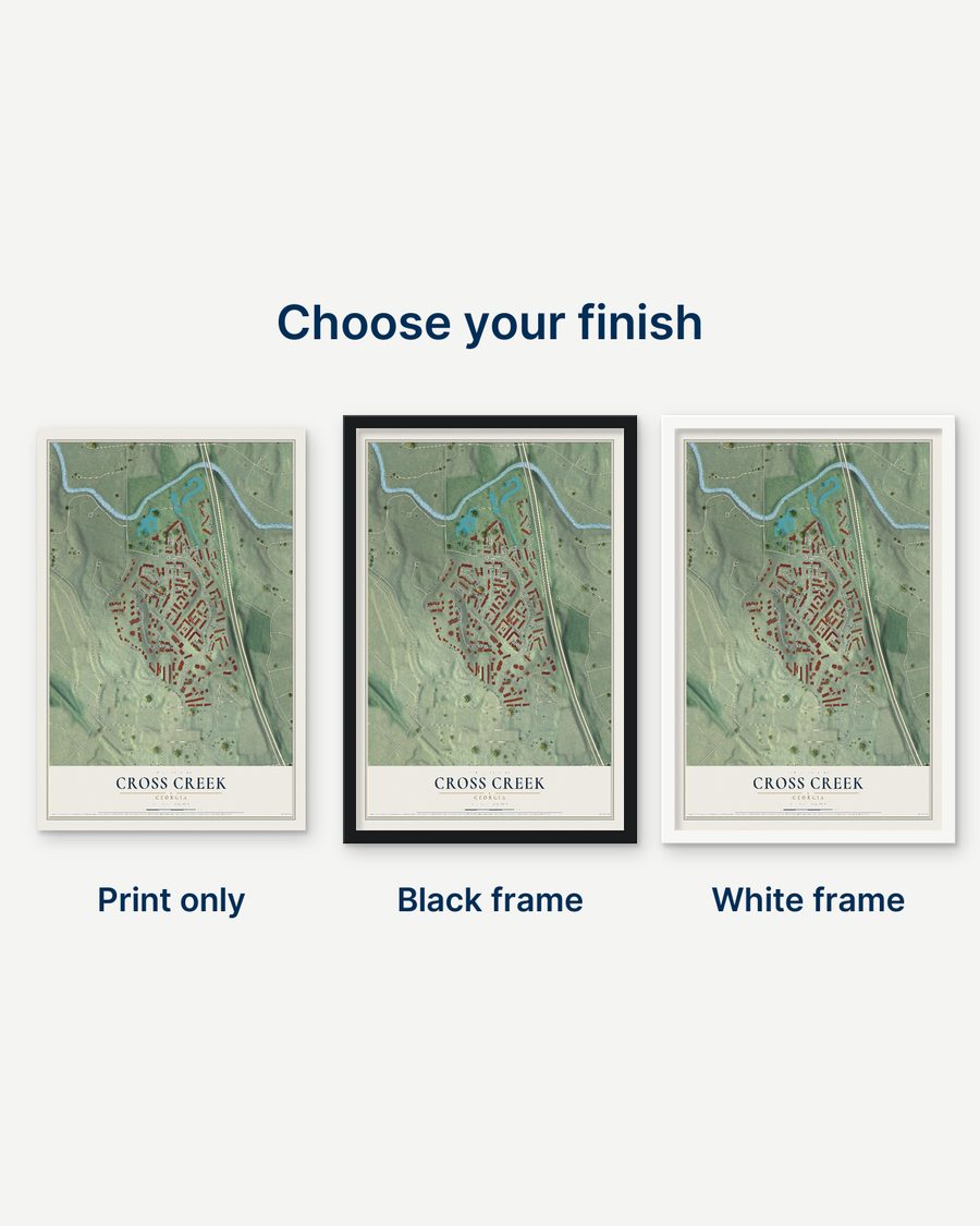 The Cross Creek, Georgia map as a print only, in a black frame and in a white frame