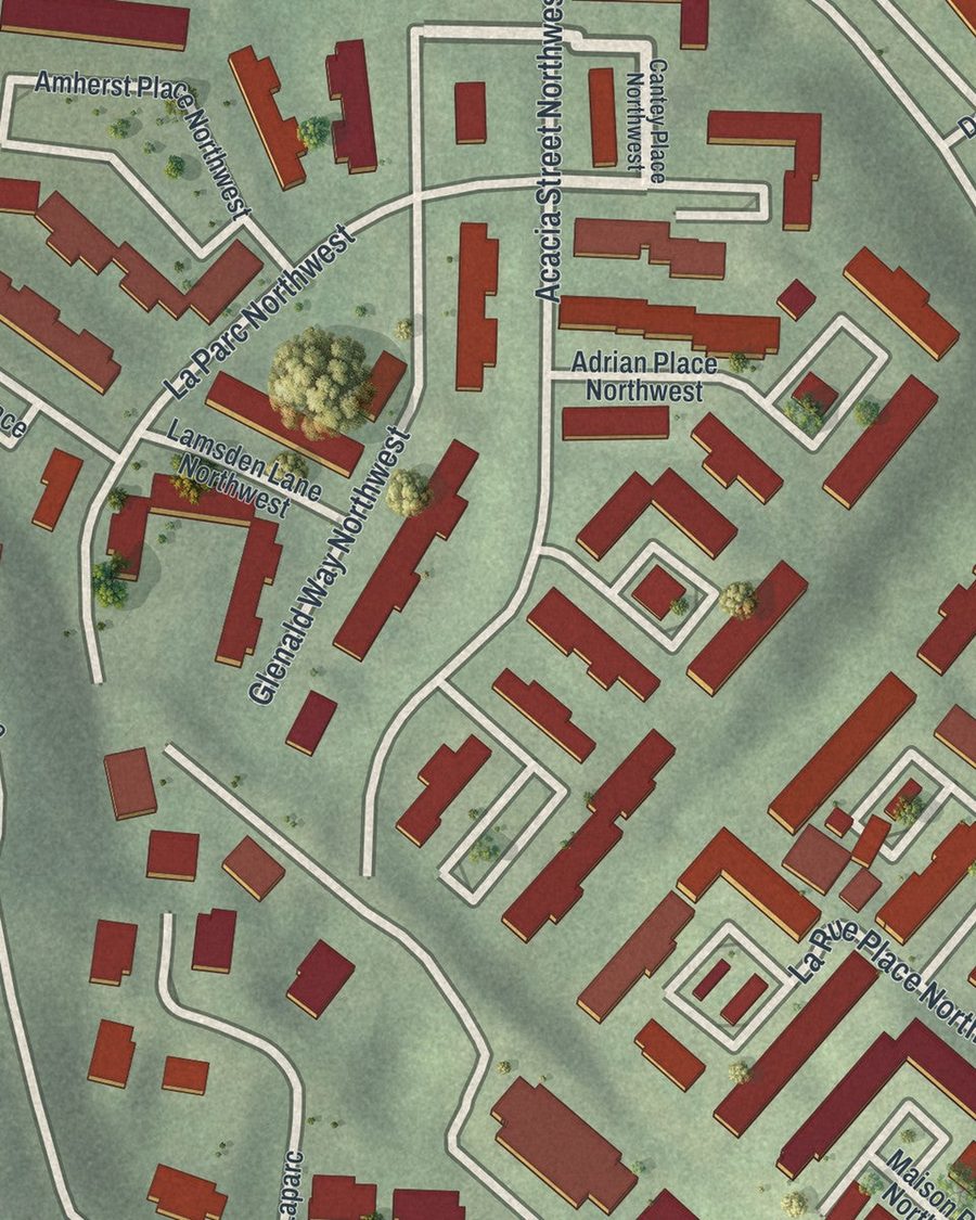 Close-up of Cross Creek streets on the map
