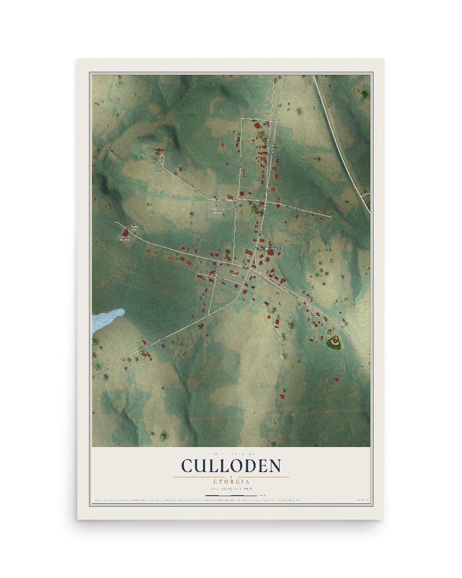 Culloden, Georgia map print, 12 x 18 in, print only