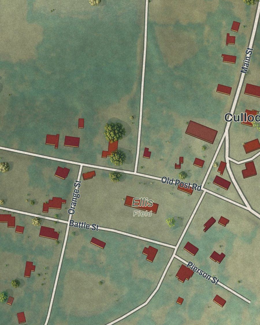 Close-up of Culloden streets on the map