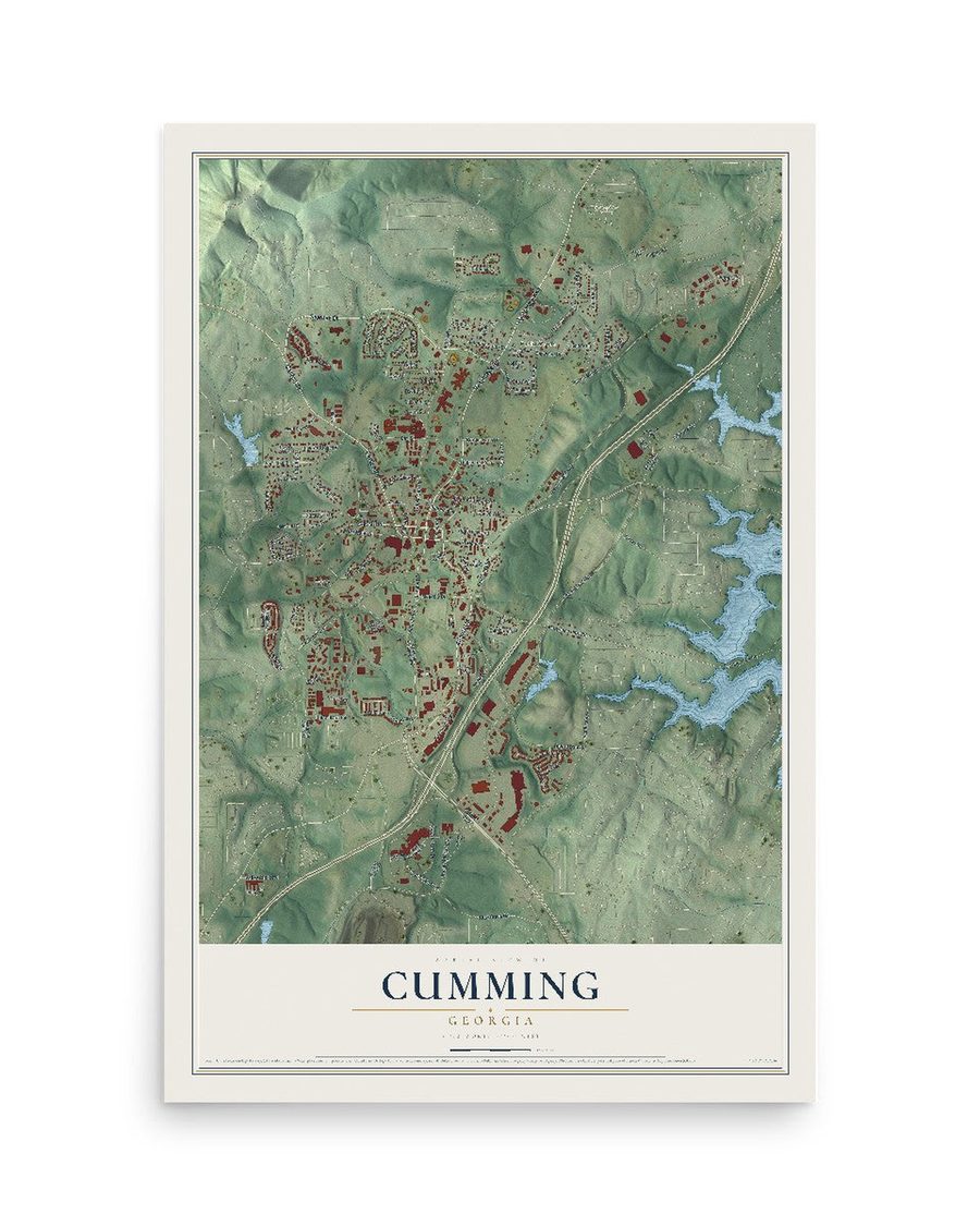 Cumming, Georgia map print, 12 x 18 in, print only