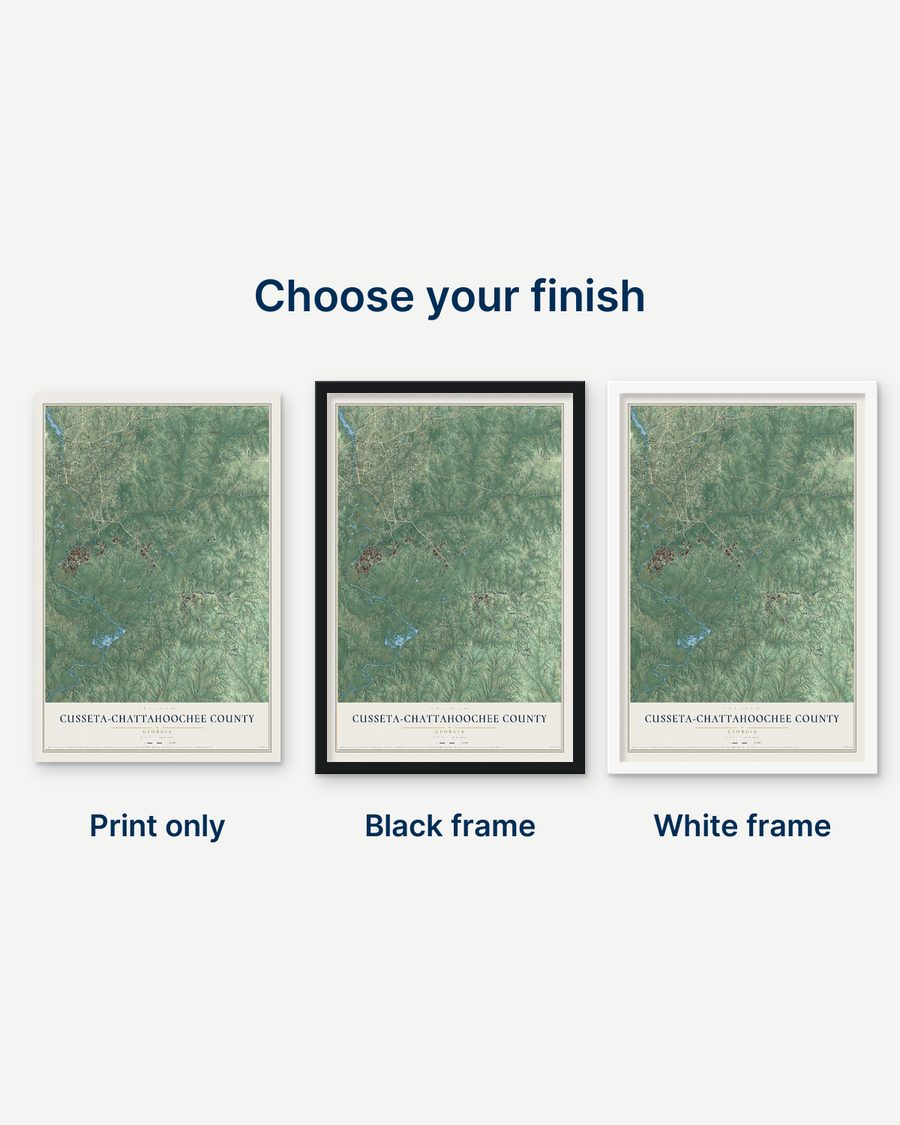 The Cusseta-Chattahoochee County, Georgia map as a print only, in a black frame and in a white frame