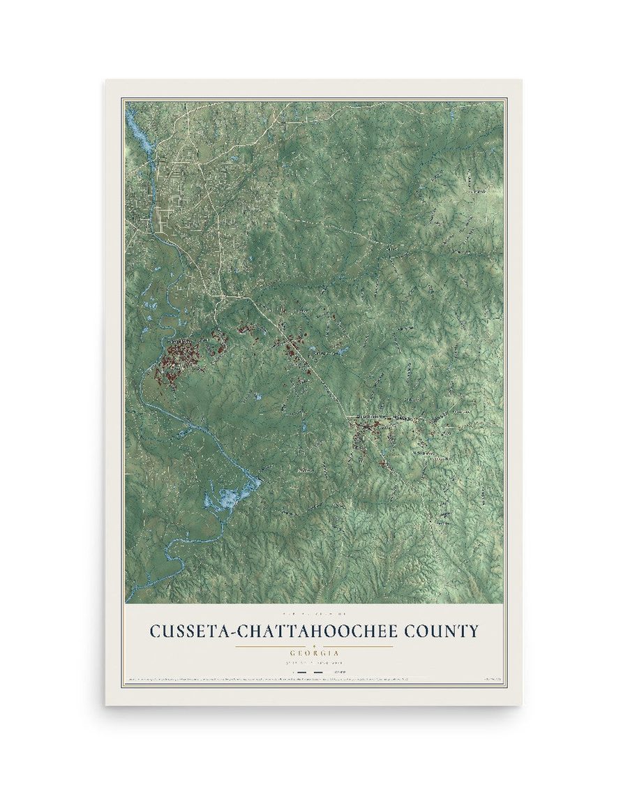Cusseta-Chattahoochee County, Georgia map print, 12 x 18 in, print only