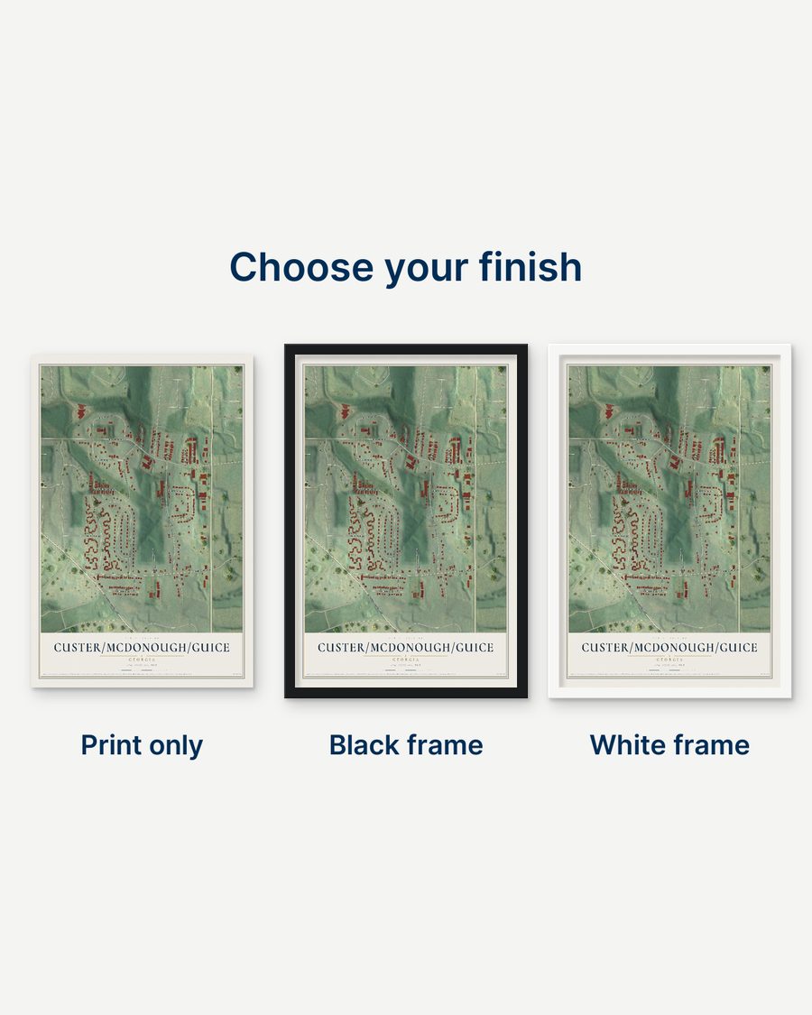 The Custer-McDonough-Guice, Georgia map as a print only, in a black frame and in a white frame