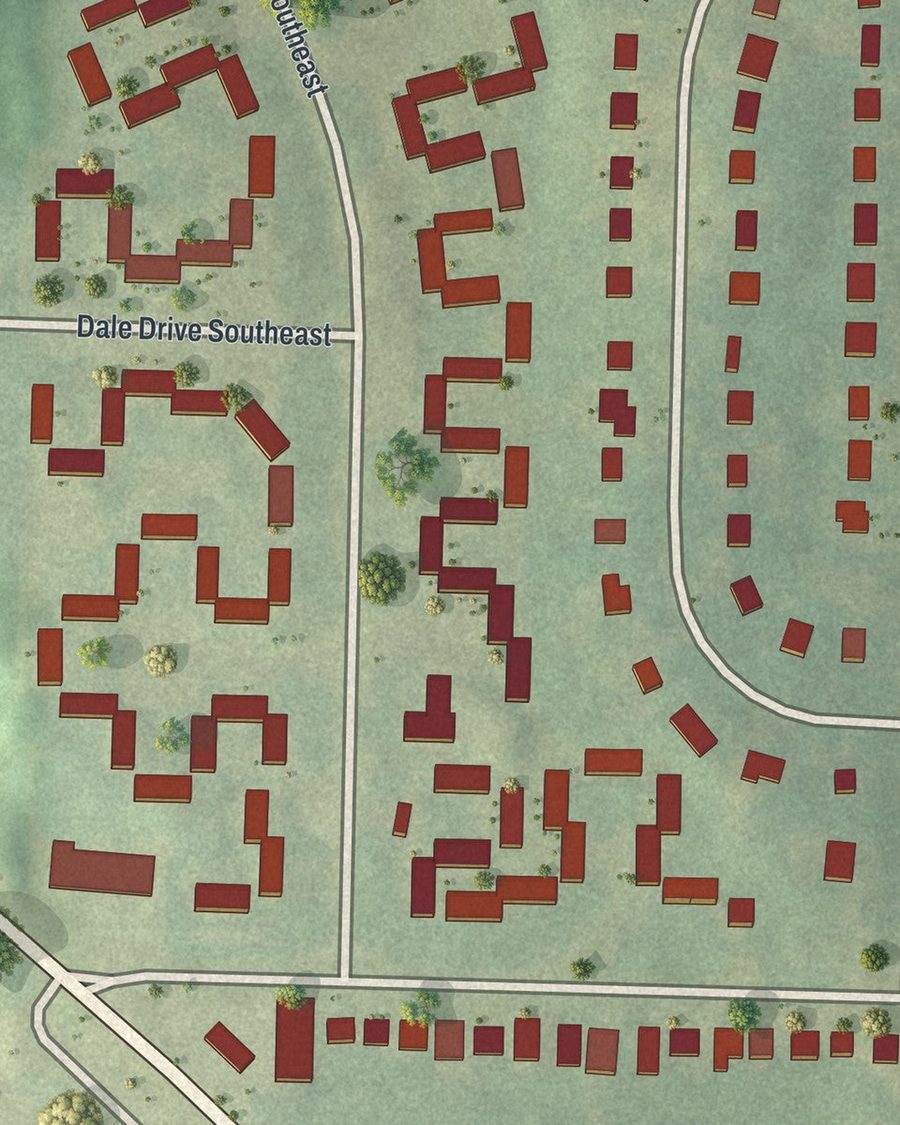 Close-up of Custer-McDonough-Guice streets on the map