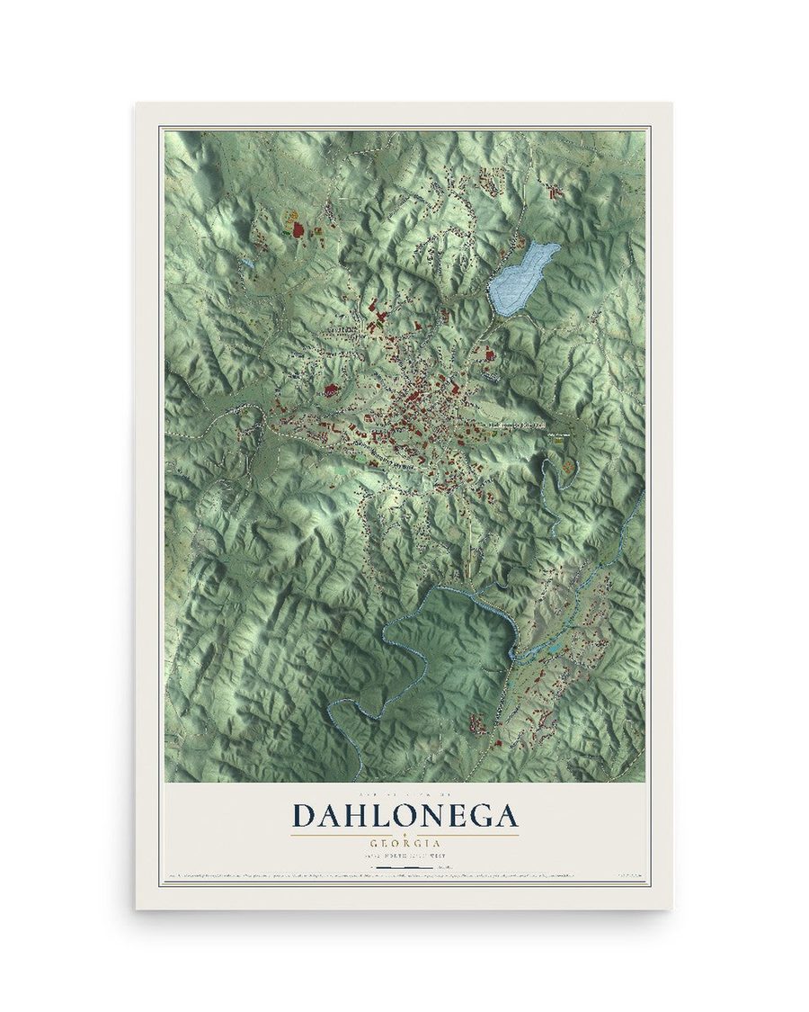 Dahlonega, Georgia map print, 12 x 18 in, print only