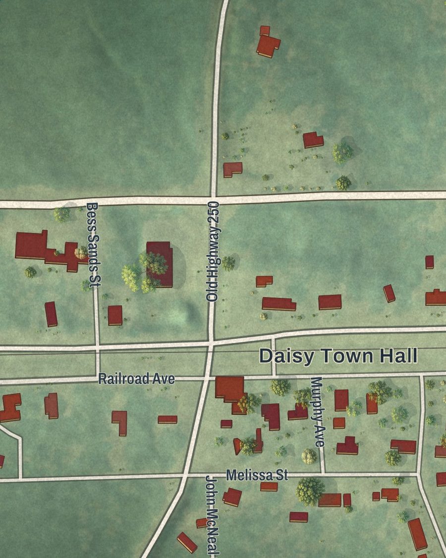 Close-up of Daisy streets on the map