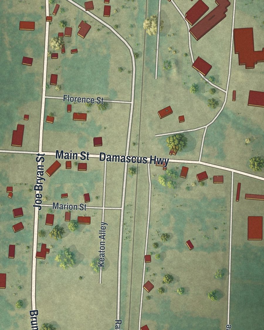Close-up of Damascus streets on the map