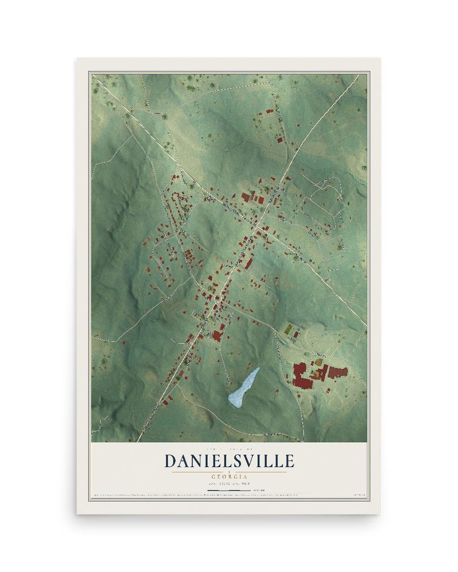 Danielsville, Georgia map print, 12 x 18 in, print only