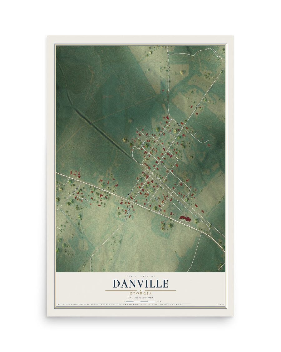 Danville, Georgia map print, 12 x 18 in, print only