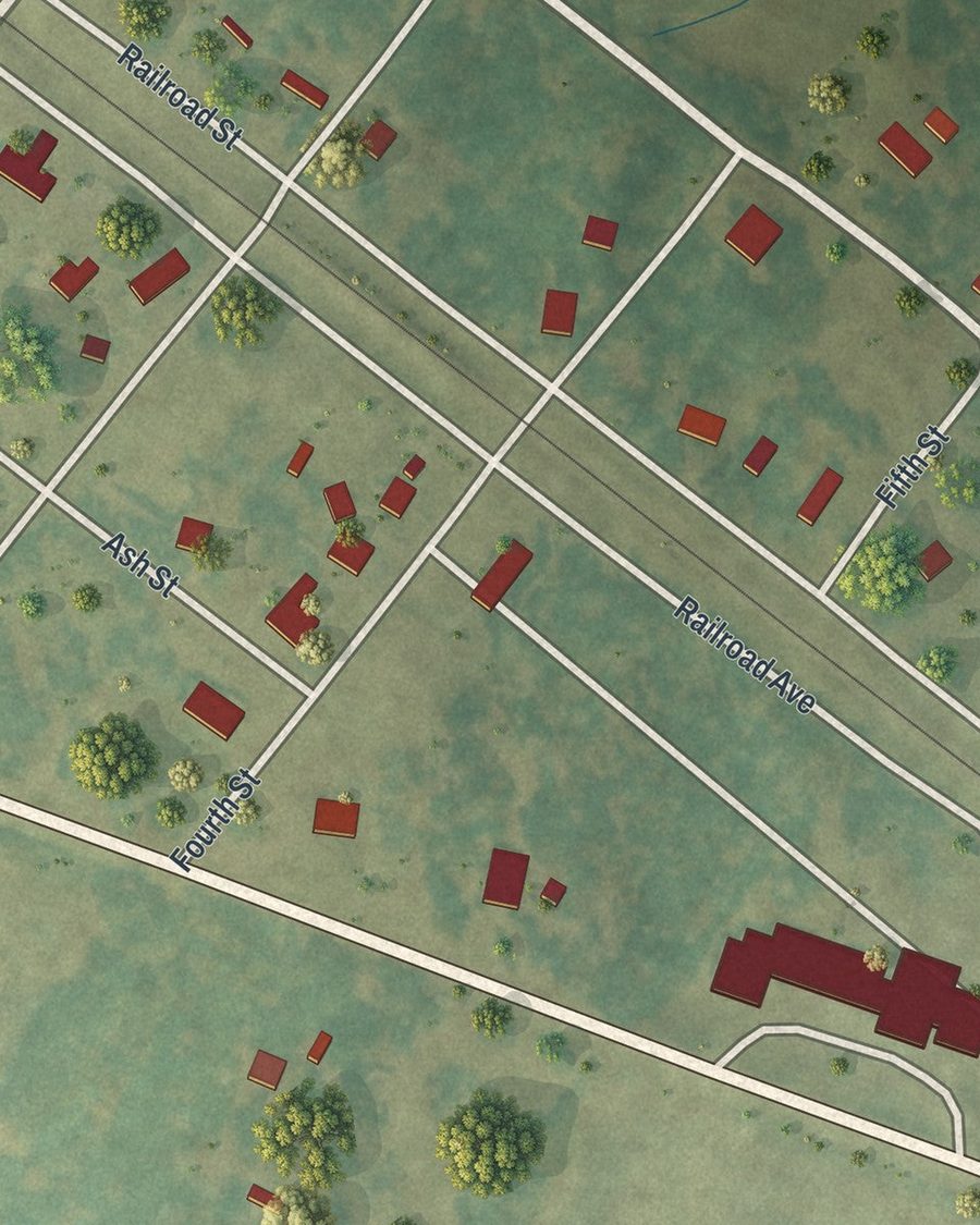 Close-up of Danville streets on the map