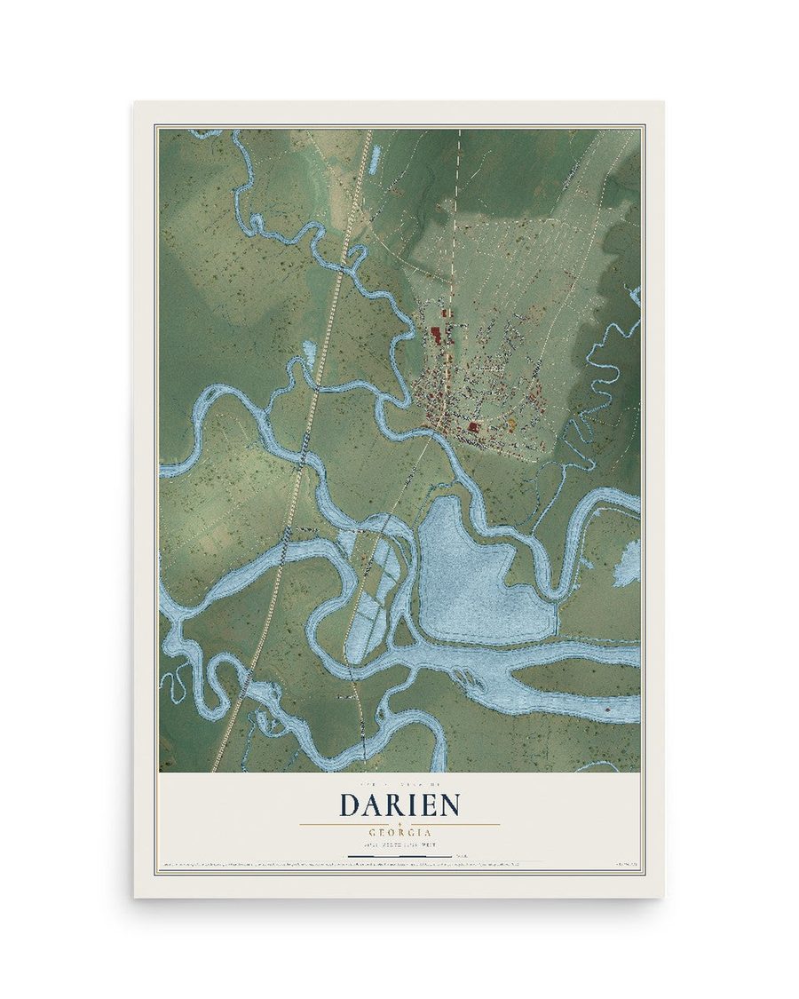 Darien, Georgia map print, 12 x 18 in, print only
