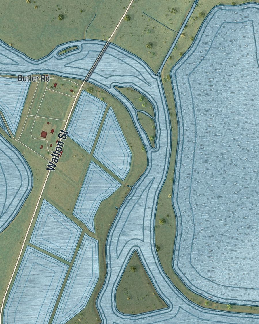 Close-up of Darien streets on the map