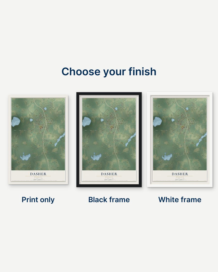 The Dasher, Georgia map as a print only, in a black frame and in a white frame