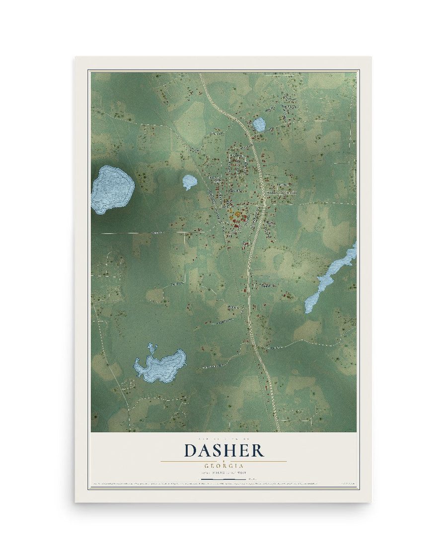 Dasher, Georgia map print, 12 x 18 in, print only