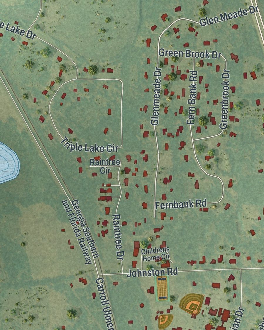 Close-up of Dasher streets on the map