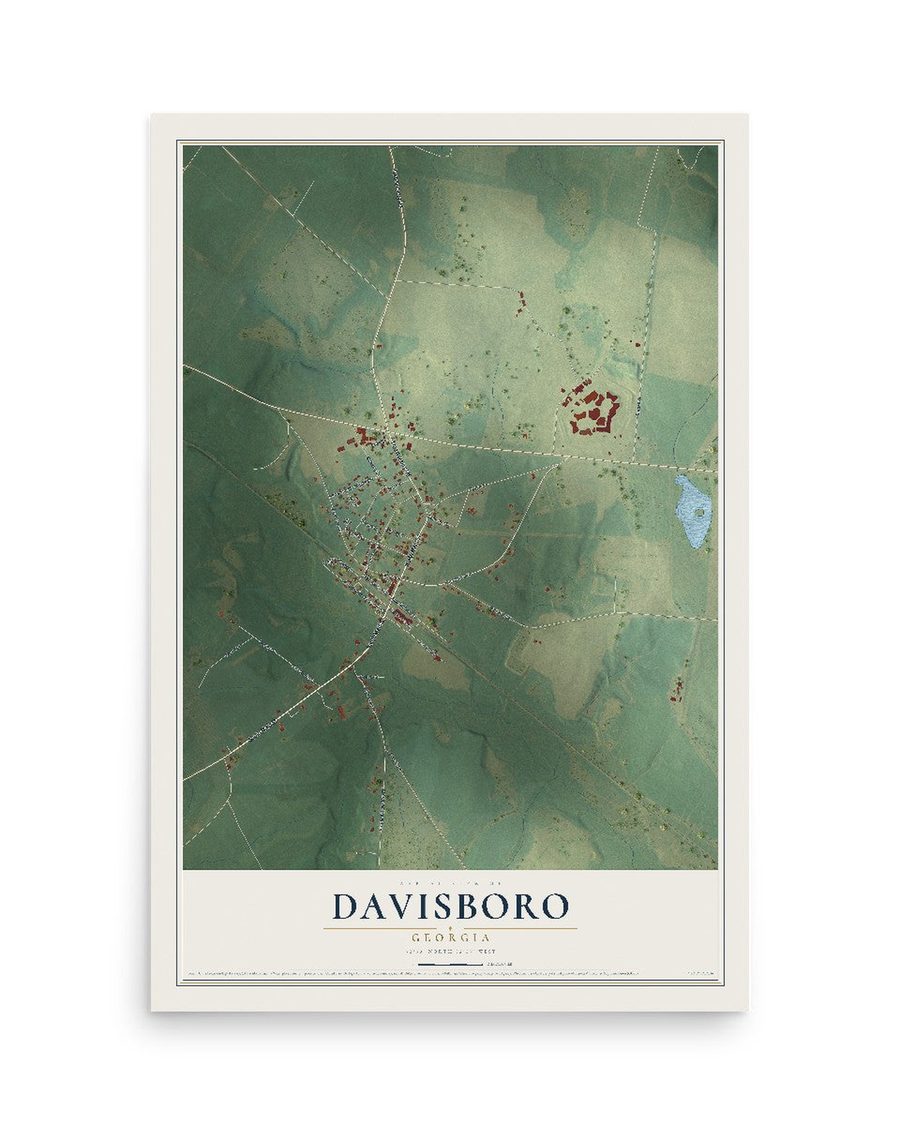Davisboro, Georgia map print, 12 x 18 in, print only