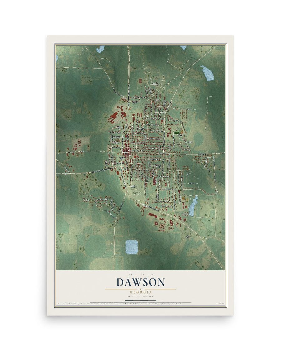 Dawson, Georgia map print, 12 x 18 in, print only