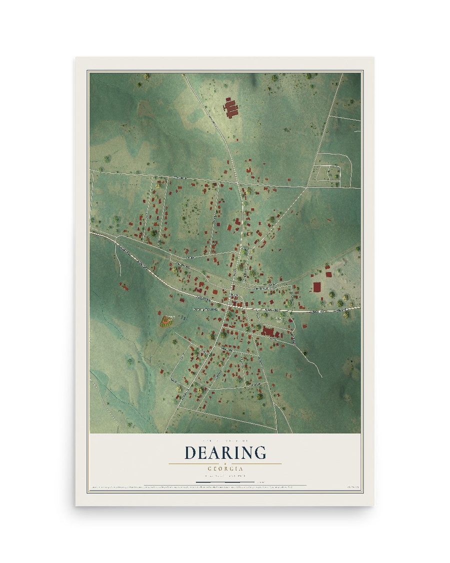 Dearing, Georgia map print, 12 x 18 in, print only