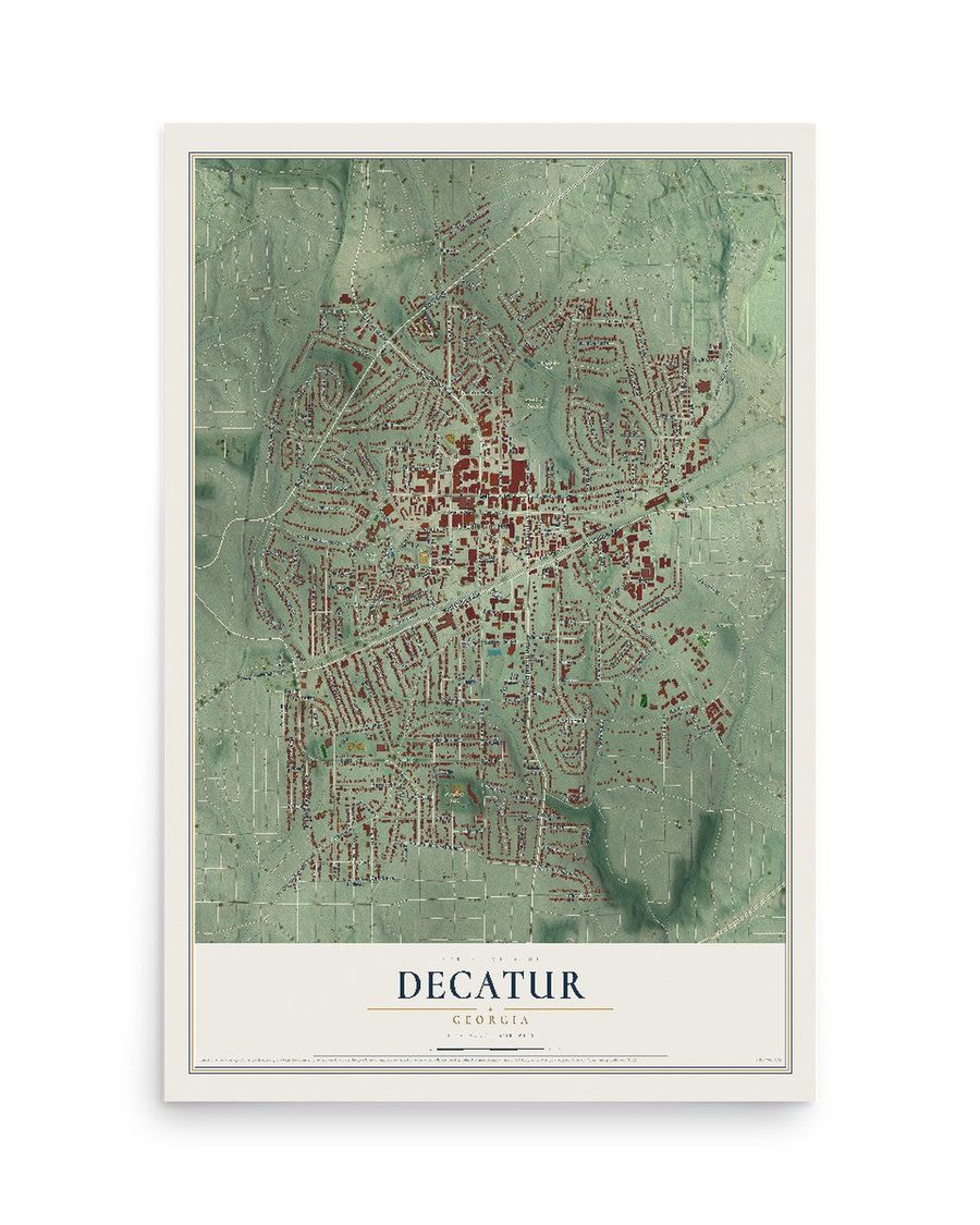 Decatur, Georgia map print, 12 x 18 in, print only
