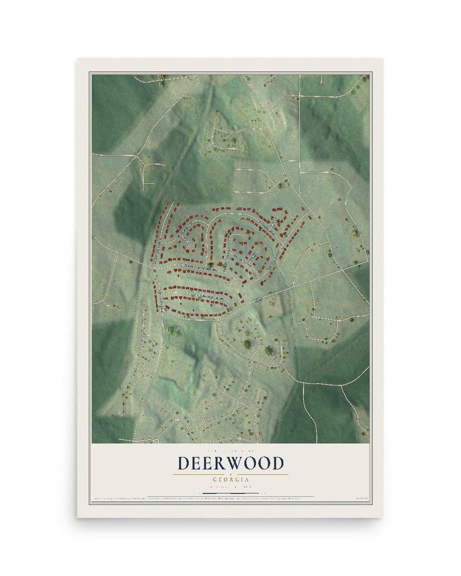 Deerwood, Georgia map print, 12 x 18 in, print only