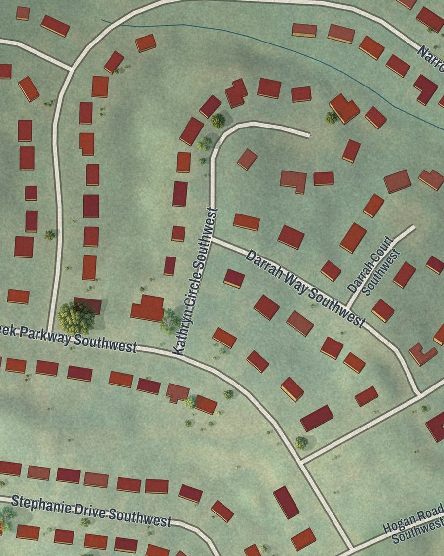 Close-up of Deerwood streets on the map