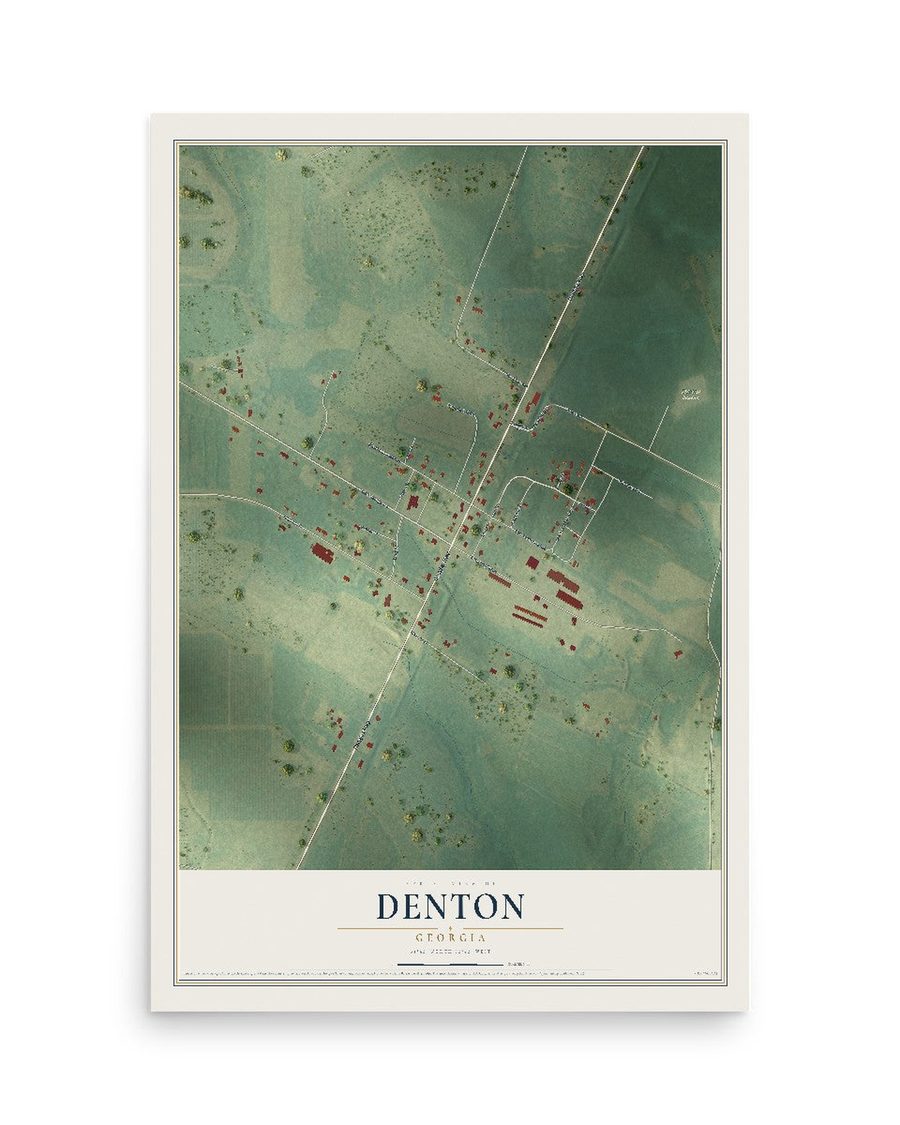 Denton, Georgia map print, 12 x 18 in, print only