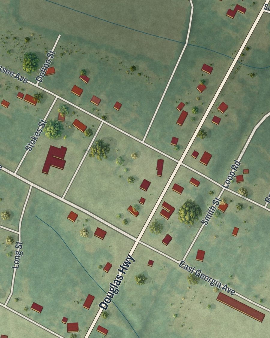 Close-up of Denton streets on the map