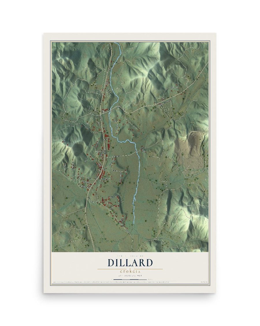 Dillard, Georgia map print, 12 x 18 in, print only